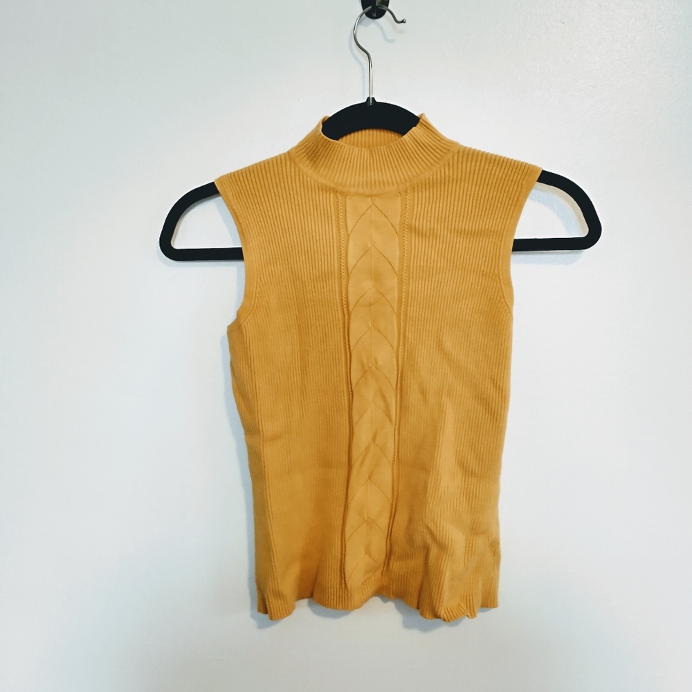 RQT yellow turtleneck tank top cable knit size petite small